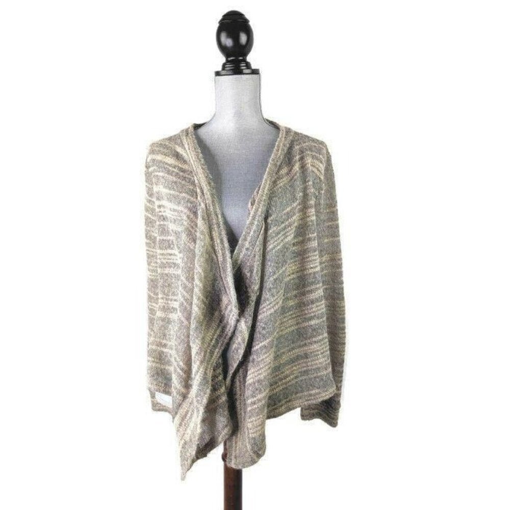 Francescas‎ Open Front Sweater Gray Peach Lightweight Long Sleeve Womens M